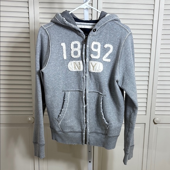 Abercrombie & Fitch Tops - Abercrombie & Fitch Women's Gray Zip-Up Distressed Hoodie with 1892 Patch XL